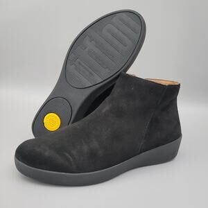 Fitflop Sumi Suede Ankle Booties Super Comfort Wedge Zipper Black Women’s US 8.5